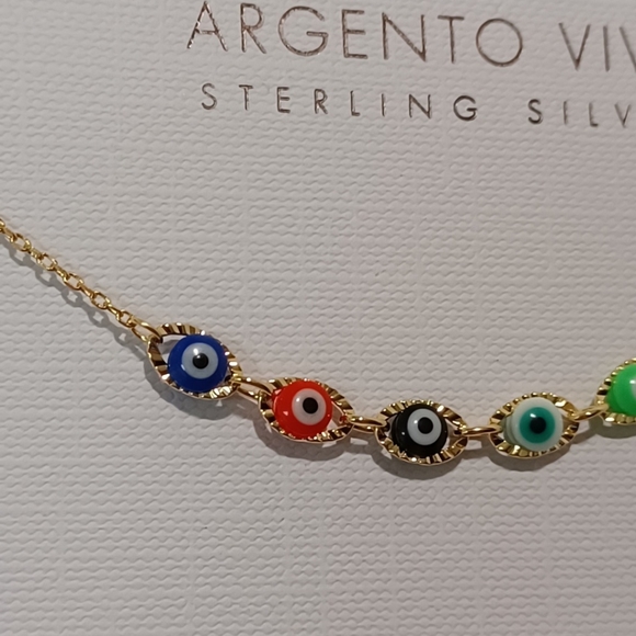 ARGENTO VIVO STERLING SILVER GOLD PLATED EVIL EYE PROTECTION COLOR BEADS ANKLET - Picture 2 of 14